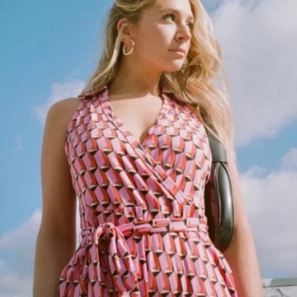 DVF for Target Collared Sleeveless Pink Modern Geo Jumpsuit - Picture 2 of 7